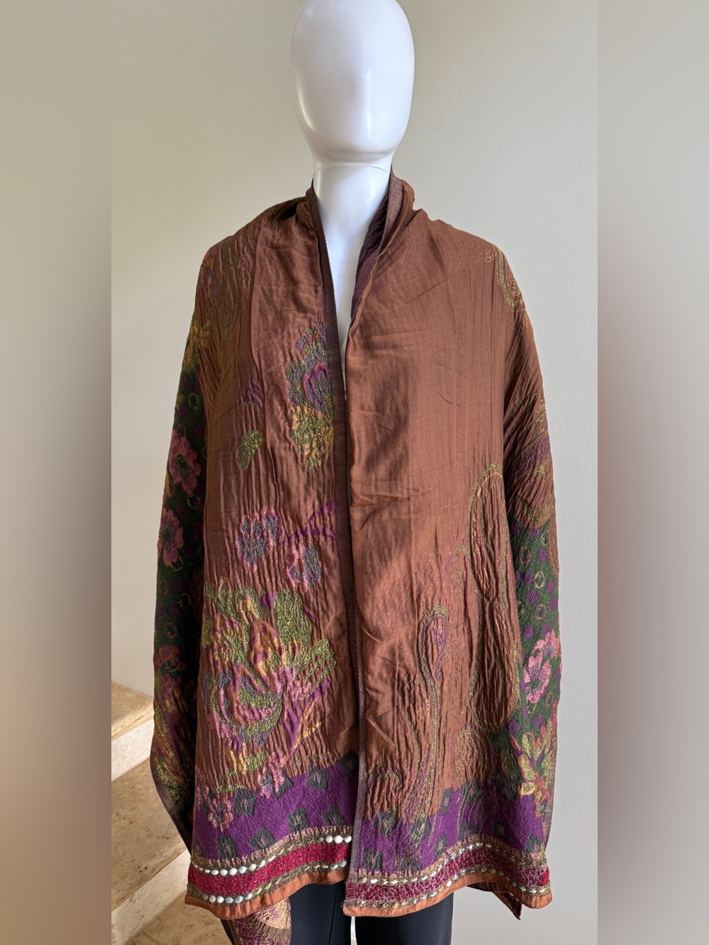 ETRO Wool-Blend Embroidered Shawl Scarf